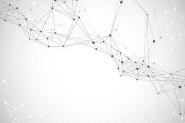Geometric graphic background molecule and communication. Big data complex with compounds. Lines plexus, minimal array. Digital data visualization. Scientific cybernetic illustration.