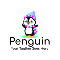 Penguin Logo with a Hat logo Template