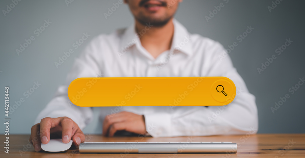 Leinwandbilder Data Search Technology Search Engine Optimization. man's hands are using a computer keyboard to Searching for information. Using Search Console with your website.