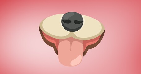 Composition of dog muzzle on red background