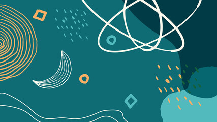 Abstract colourful trendy universal boho Scandinavian artistic background templates with brush blob and dot. Good for cover, invitation, banner, placard, brochure, poster, card, flyer and other.