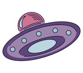 Vector illustration of UFO. Flat illustration on a white background with universe and space theme. Vector illustration
