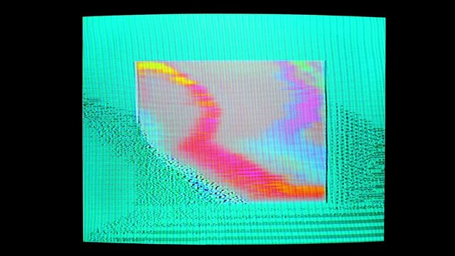 Distorted TV screen with abstract colorful patterns
