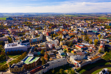 Aerial cityscape of Czech town Opava in Moravian-Silesian Region