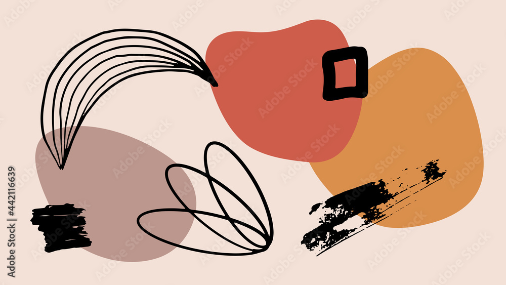 Poster Elegant abstract trendy universal background templates. Minimalist aesthetic. Abstract background with hand drawn textures, memphis style