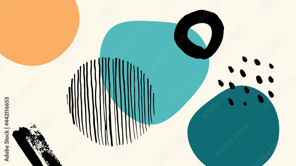 Poster Elegant abstract trendy universal background templates. Minimalist aesthetic. Abstract background with hand drawn textures, memphis style