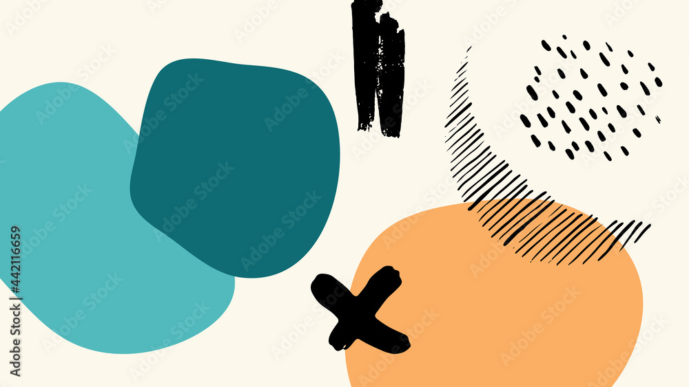 Poster Elegant abstract trendy universal background templates. Minimalist aesthetic. Abstract background with hand drawn textures, memphis style
