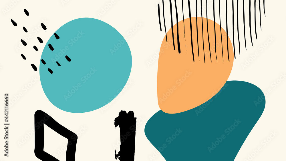 Poster Elegant abstract trendy universal background templates. Minimalist aesthetic. Abstract background with hand drawn textures, memphis style