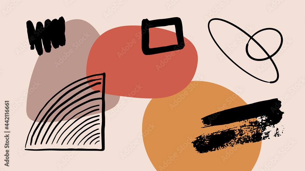 Poster Elegant abstract trendy universal background templates. Minimalist aesthetic. Abstract background with hand drawn textures, memphis style
