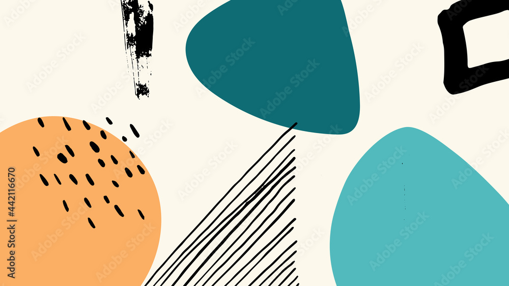 Poster Elegant abstract trendy universal background templates. Minimalist aesthetic. Abstract background with hand drawn textures, memphis style