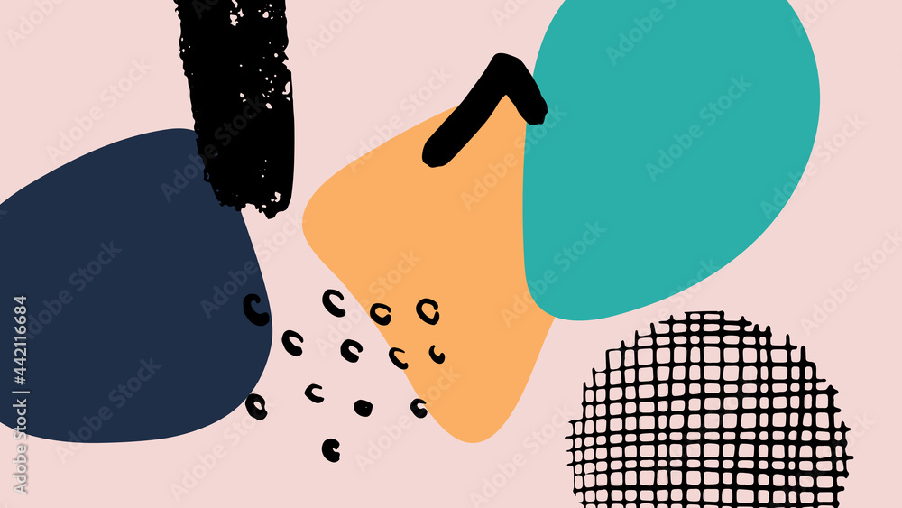 Poster Elegant abstract trendy universal background templates. Minimalist aesthetic. Abstract background with hand drawn textures, memphis style
