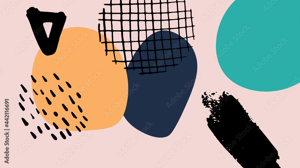 Poster Elegant abstract trendy universal background templates. Minimalist aesthetic. Abstract background with hand drawn textures, memphis style