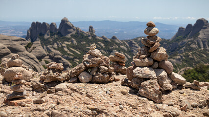 Cairns on the Sant Jeroni summit of Montserrat Mountain,  Catalonia, Spain.
