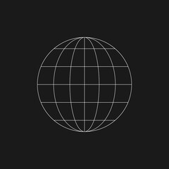 Digital retro cyber planet design element. Retrofuturistic shape. Shape of planet in Cyberpunk 80s style. Circle geometry for poster, cover, merch in retrowave style. Vector