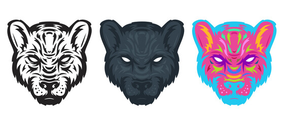 Collection panther head in hand drawn sketch style isolated on white background. Modern graphic design element for label or poster. Vector art illustration.