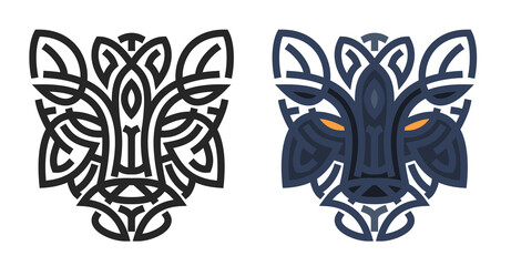 Set silhouettes of panther head from lines in geometric style isolated on white background. Modern graphic design element for label or poster. Vector art illustration.