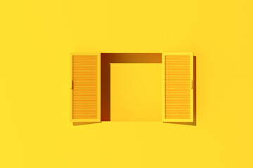 Minimal scene of window on yellow wall background. 3d rendering.