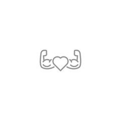 biceps with heart icon isolated on white background