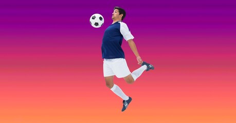Fototapeta na wymiar Composition of male football player catching football with copy space