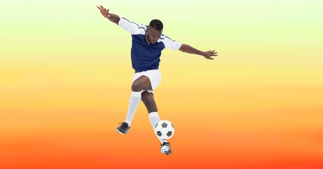 Obraz premium Composition of male football player playing football with copy space