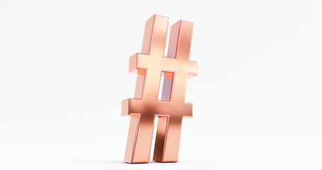 3d render of bronze Hashtag icon isolated on white background, Modern icon for website, Hashtag icon.