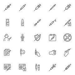Vaccination related line icons set