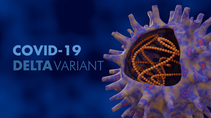 Novel Covid 19 Corona Virus Strain. Delta Variant 3d Illustration Background Banner. - obrazy, fototapety, plakaty