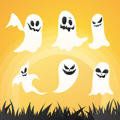 Set ghost in halloween day vector ,isolated on orange background , vector illustration EPS 10