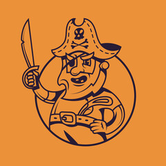 One eyed ship captain. Pirate concept art in monochrome style.