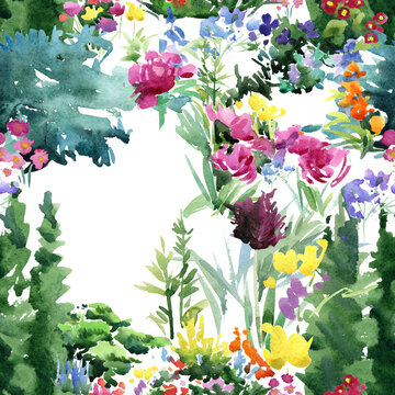 Flowerbeds of the Parc Monceau in Paris watercolor seamless pattern