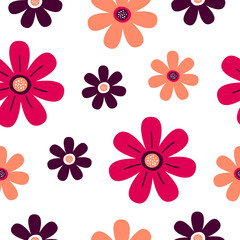 Seamless pattern with beautiful stylized flowers. Print for textiles and packaging. Vector illustration in flat style on white background.