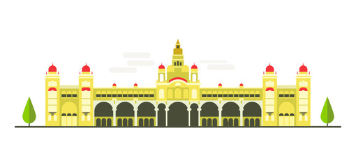 Cartoon symbols of India. Popular tourist architectural object: The Mysore Palace, Mysore.