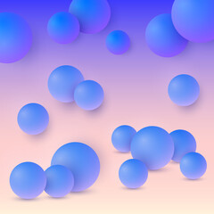 Abstract dynamic background with colorful 3d spheres.Vector template with gradients of blue pink purple balls. Geometric futuristic shapes for trendy banner or poster  template