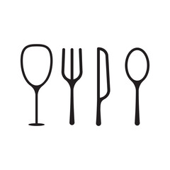 restaurant ikon, there are elements of spoon, fork, knife, and wine