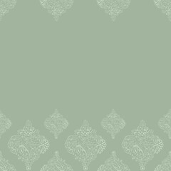 Vector Moroccan Floral Tiles in Sage Green Border seamless pattern background. Perfect for fabric, scrapbooking and wallpaper projects.