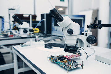 Microscope in Scientific research tech Laboratory on table.