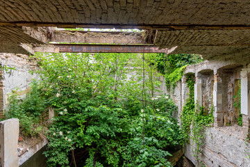 A dilapidated abandoned building. Derelict houses