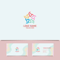 Colorful holding hand people logo with business card template