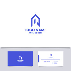 Simple and minimalist blue arrow logo with business card template