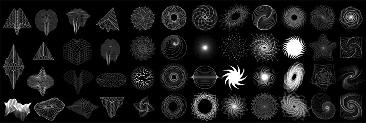 A collection of geometric shapes. Templates for Business design Concepts animated web interfaces. Universal retro futuristic universal trendy shapes with glitch, defect effects. Liquid shapes circles