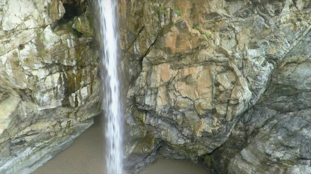 Aerial: Mcway Falls In Julia Pfeiffer Burns State Park In Big Sur