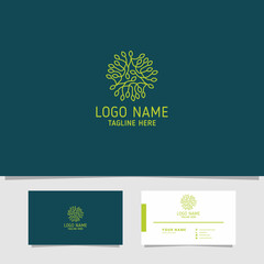 Bright green leaves in stalks logo with business card template