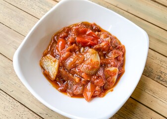 indonesia sambal bawang with soft focus image.