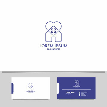 Simple and minimalist line art heart on house logo with business card template