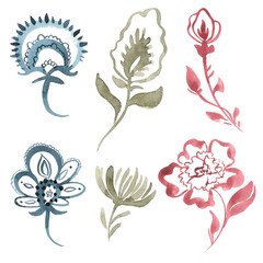 Watercolor illustration with floral elements. Collection of hand-drawn  elements for you design.