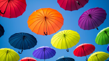 Fototapeta na wymiar Colorful umbrellas against the sky.