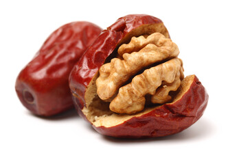 Jujube walnut on white background