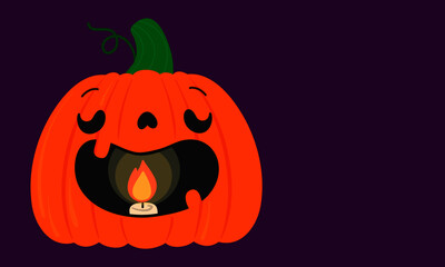 Halloween pumpkin with a candle in the mouth