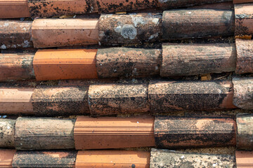 Clay tile roof pattern. Different color roof tiles in Venice, Italy