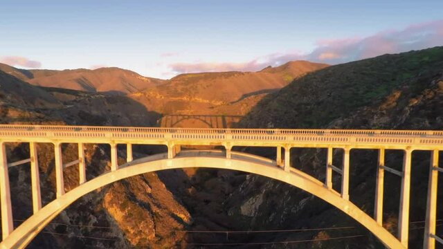 Aerial: Bixby bridge in Big Sur, California, USA